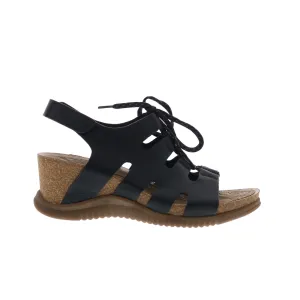 Bionica Sorena BI0013601 Womens Black Leather Strap Wedges Sandals Shoes