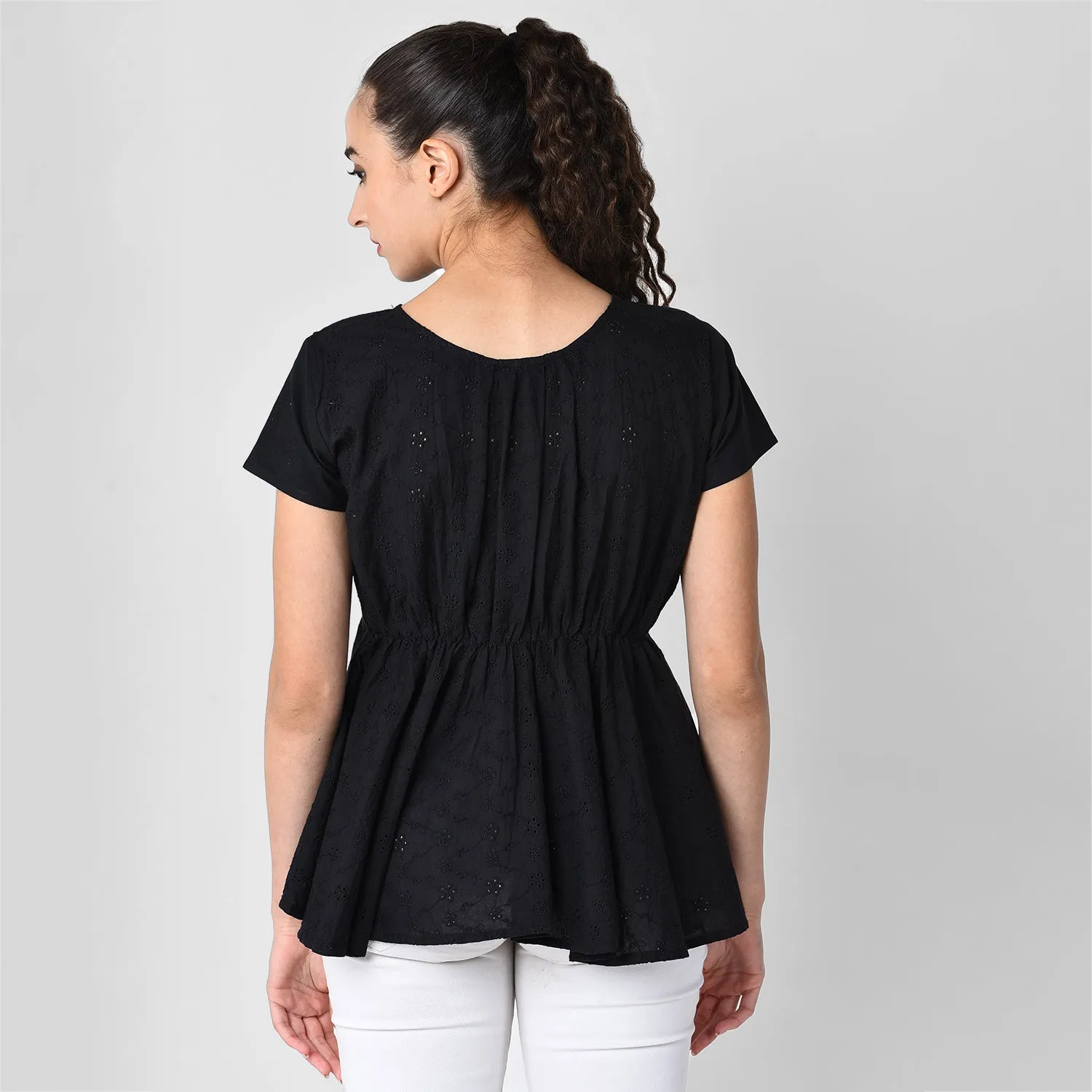 Black Schiffli Top