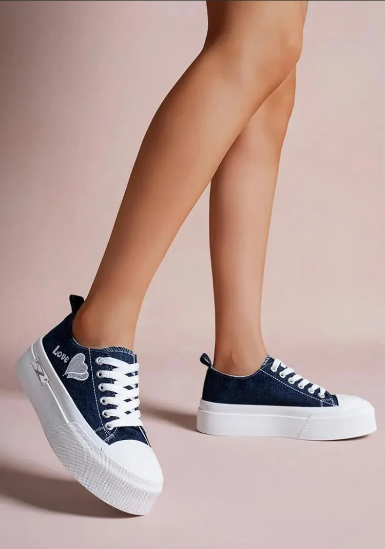 Blue Platform Canvas Sneakers