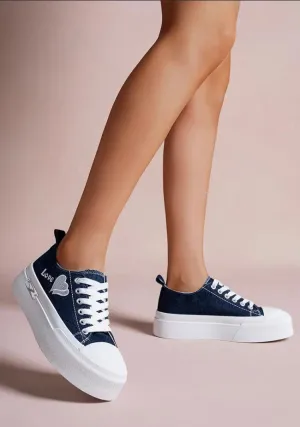 Blue Platform Canvas Sneakers