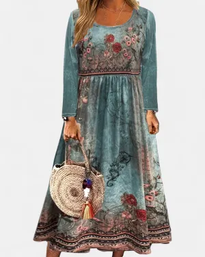 Celeste – Effortless Floral Print Midi Dress with Long Sleeves