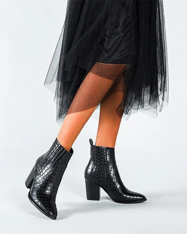 Crocodile Pattern Faux Leather Boots - Black