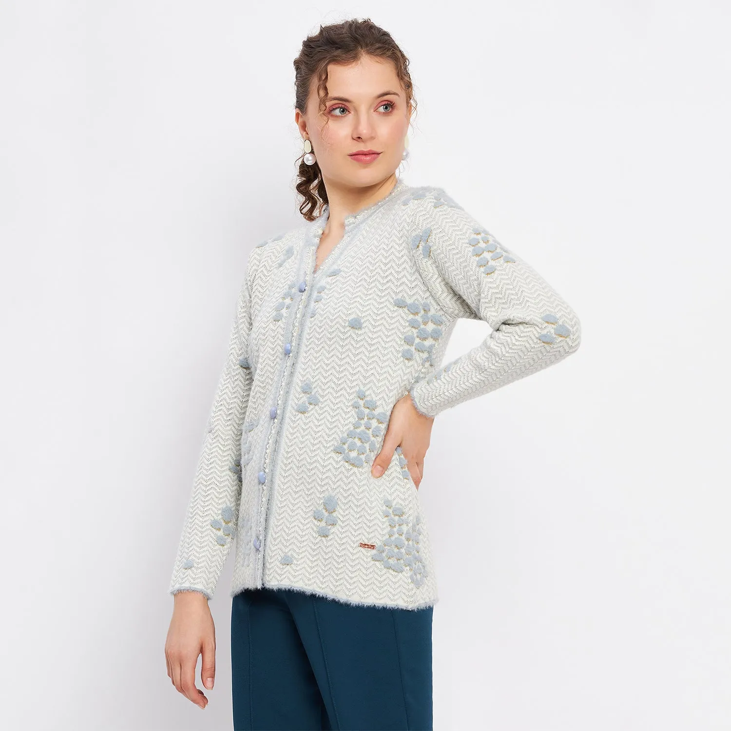 Duke Stardust Women Full Sleeve Self Design Cardigan (LQS9713)