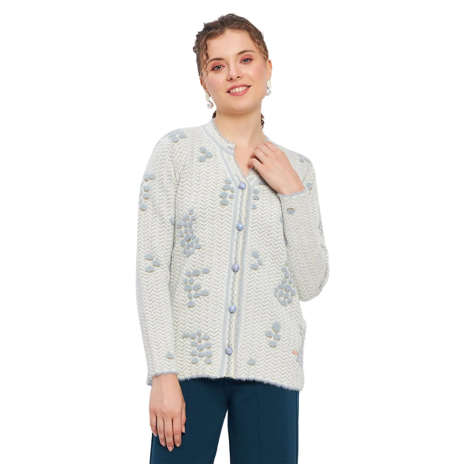 Duke Stardust Women Full Sleeve Self Design Cardigan (LQS9713)