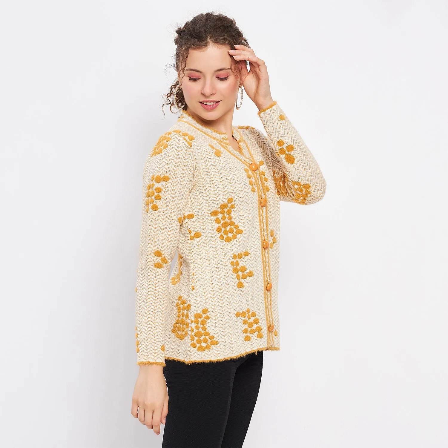 Duke Stardust Women Full Sleeve Self Design Cardigan (LQS9713)