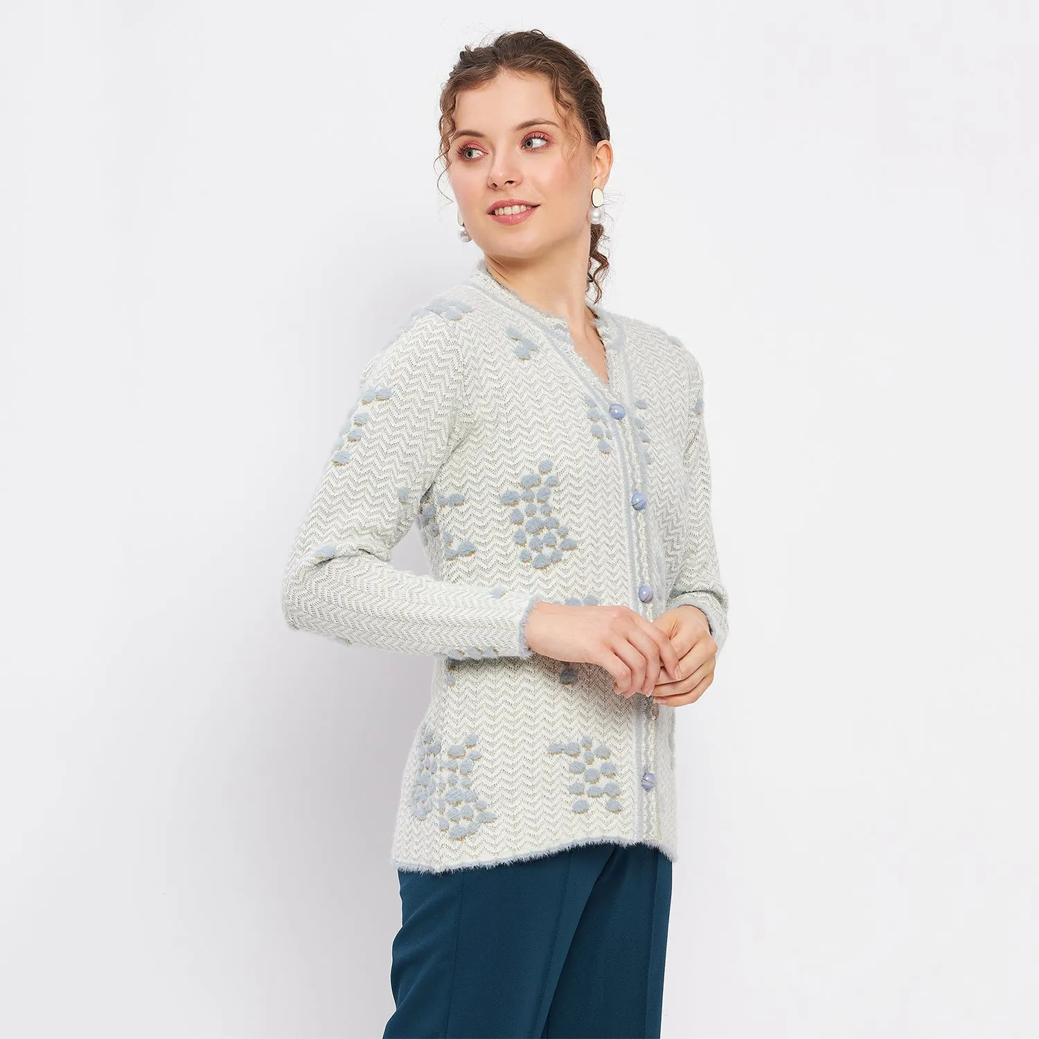 Duke Stardust Women Full Sleeve Self Design Cardigan (LQS9713)