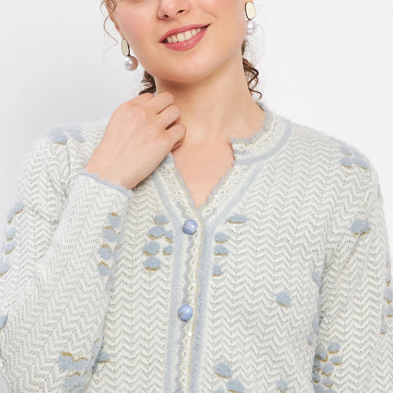 Duke Stardust Women Full Sleeve Self Design Cardigan (LQS9713)