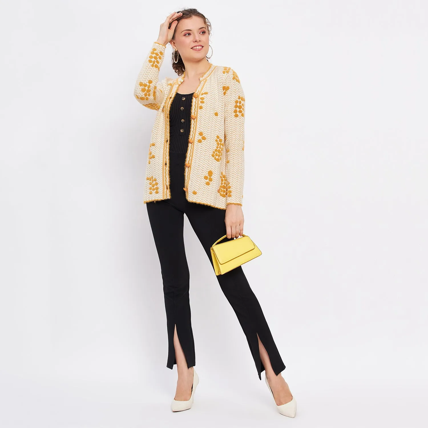 Duke Stardust Women Full Sleeve Self Design Cardigan (LQS9713)