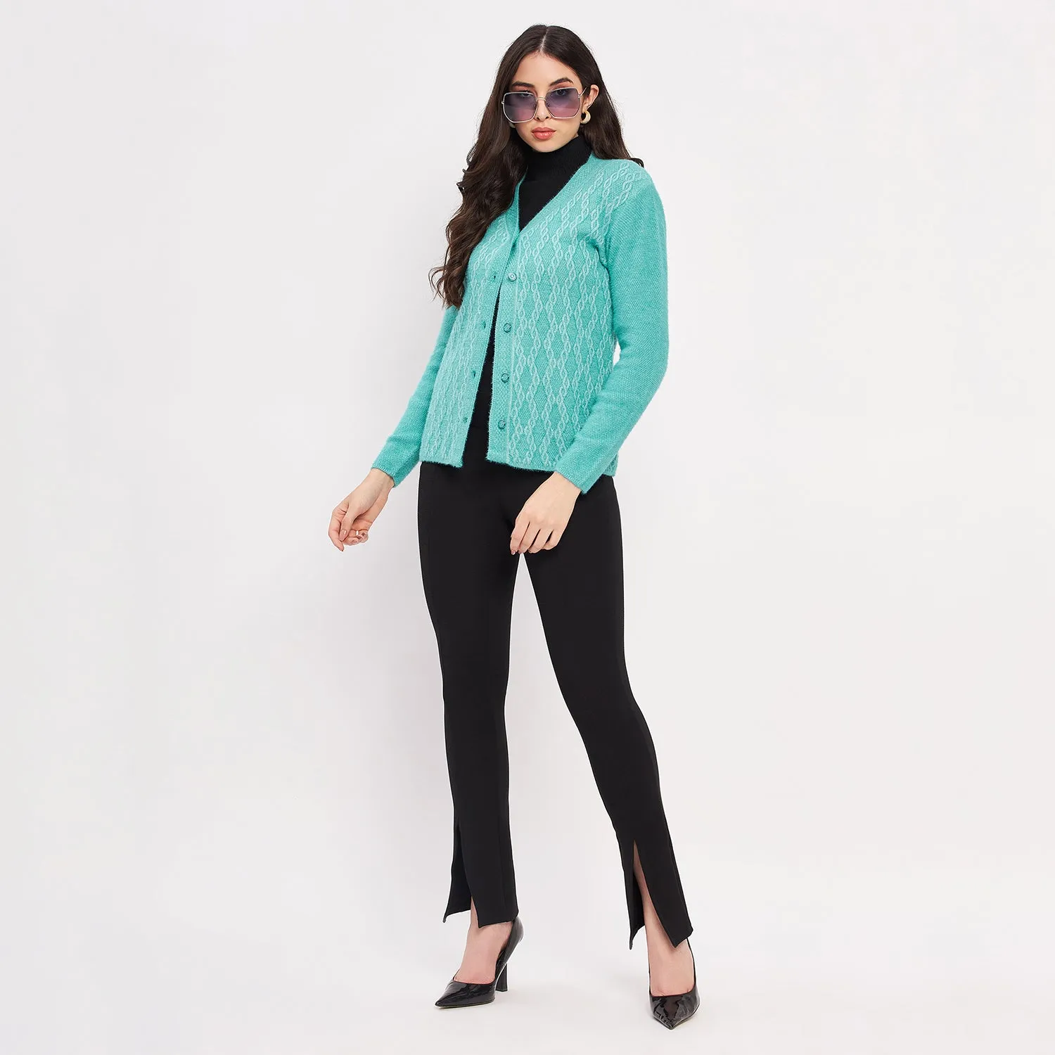 Duke Stardust Women Full Sleeve Self Design Cardigan (LQS9725)