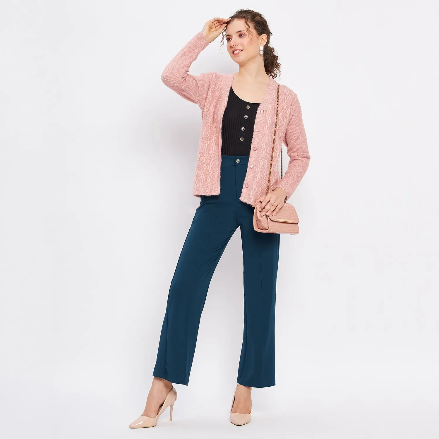 Duke Stardust Women Full Sleeve Self Design Cardigan (LQS9725)