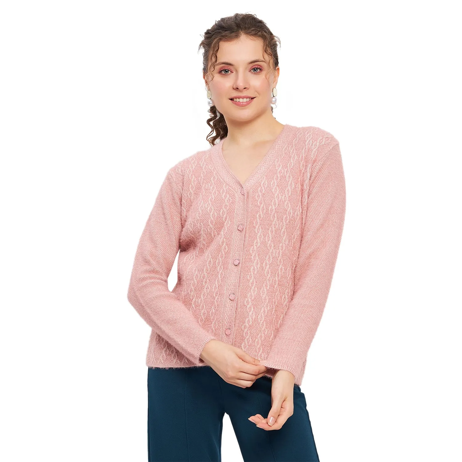 Duke Stardust Women Full Sleeve Self Design Cardigan (LQS9725)