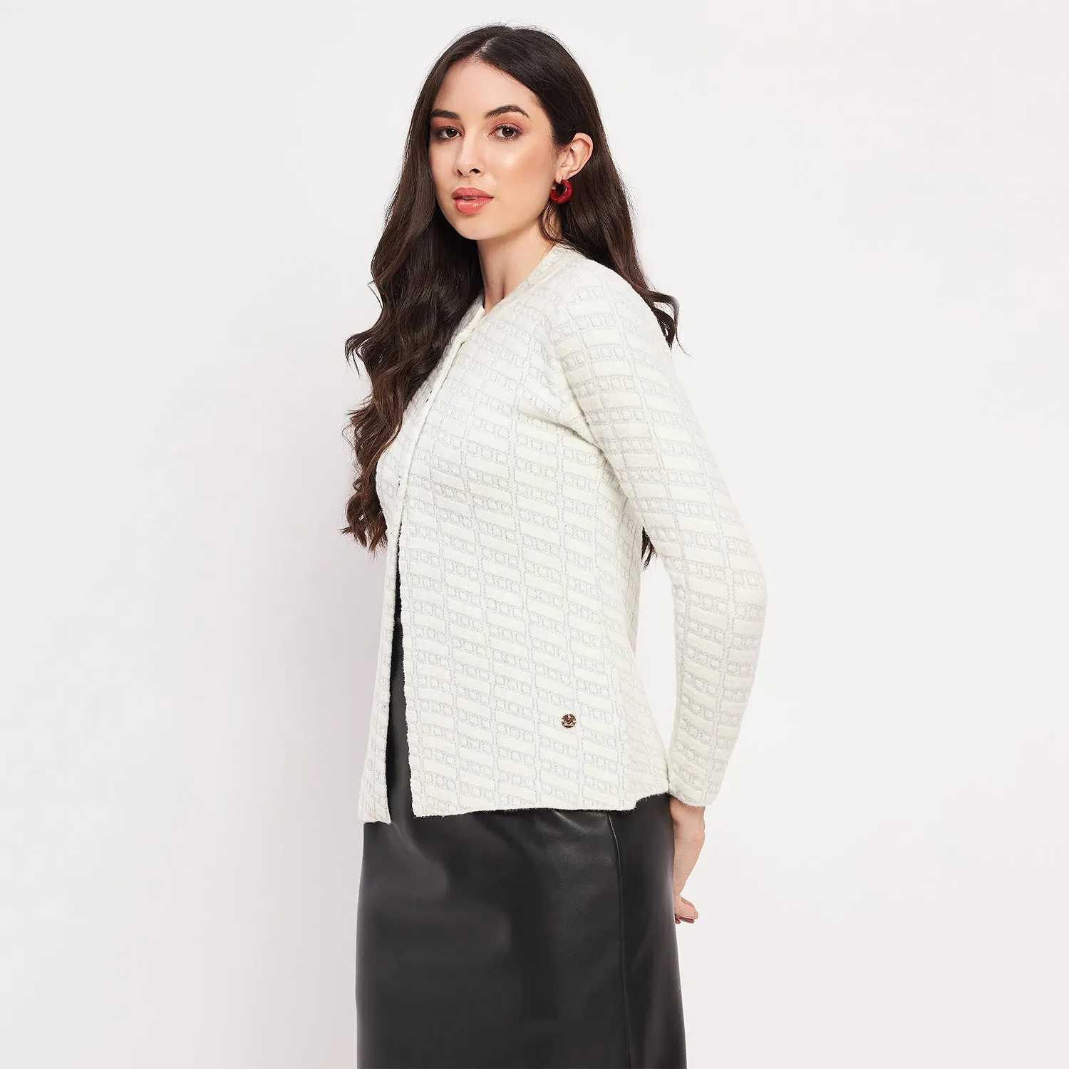Duke Stardust Women Full Sleeve Self Design Cardigan (LQS9745)