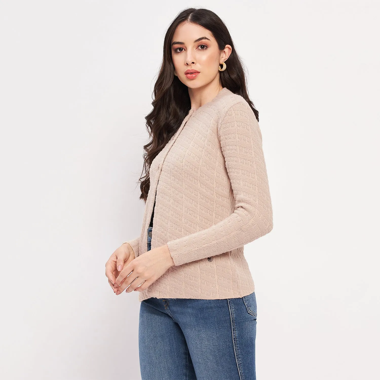 Duke Stardust Women Full Sleeve Self Design Cardigan (LQS9745)