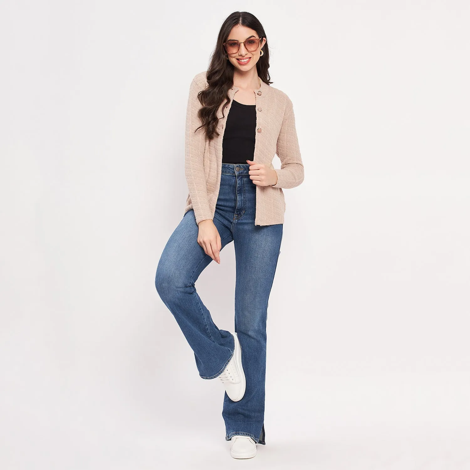 Duke Stardust Women Full Sleeve Self Design Cardigan (LQS9745)