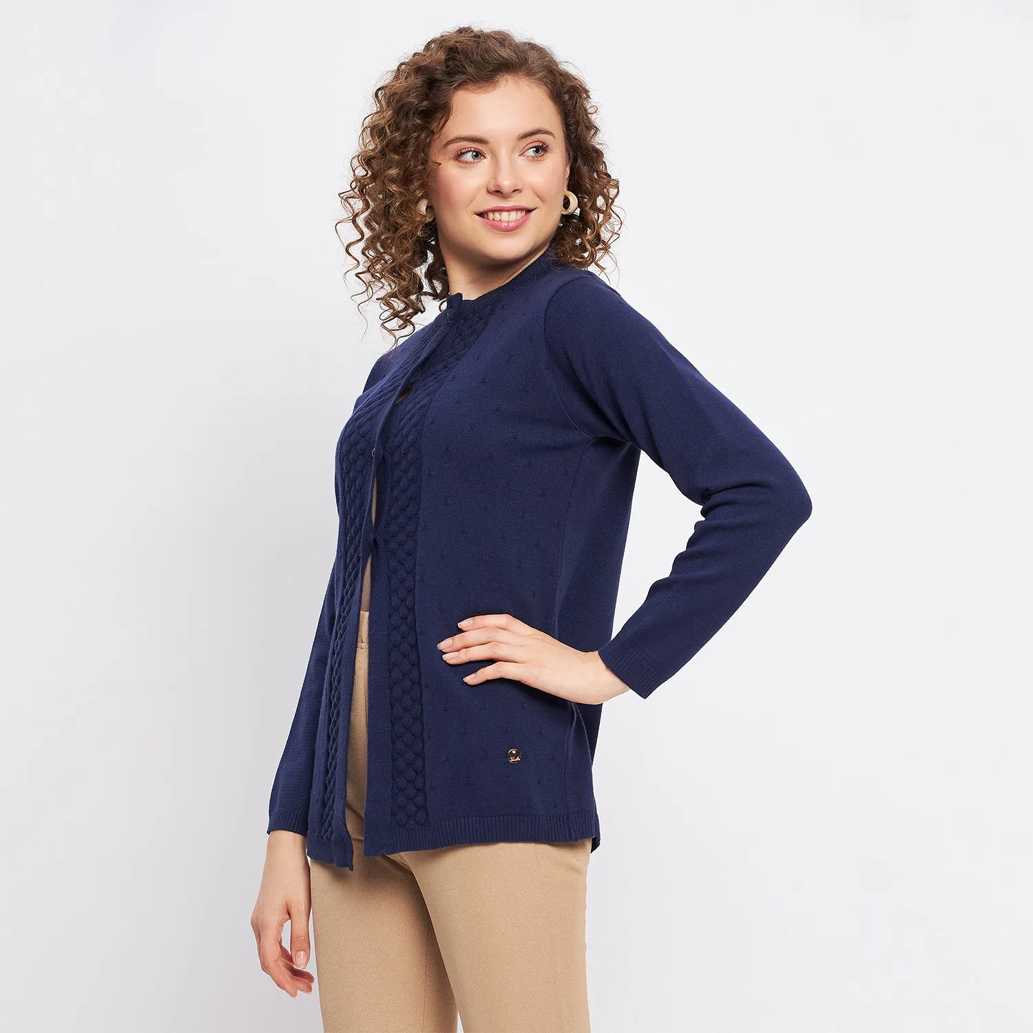 Duke Stardust Women Full Sleeve Self Design Cardigan (LQS9757)