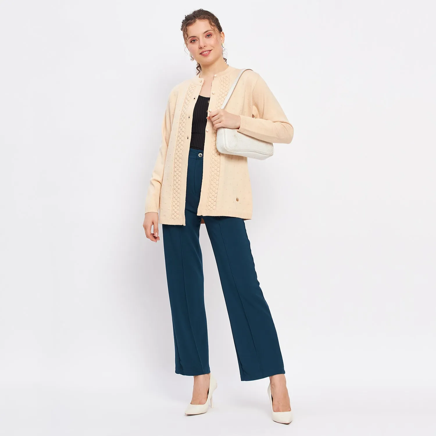 Duke Stardust Women Full Sleeve Self Design Cardigan (LQS9757)