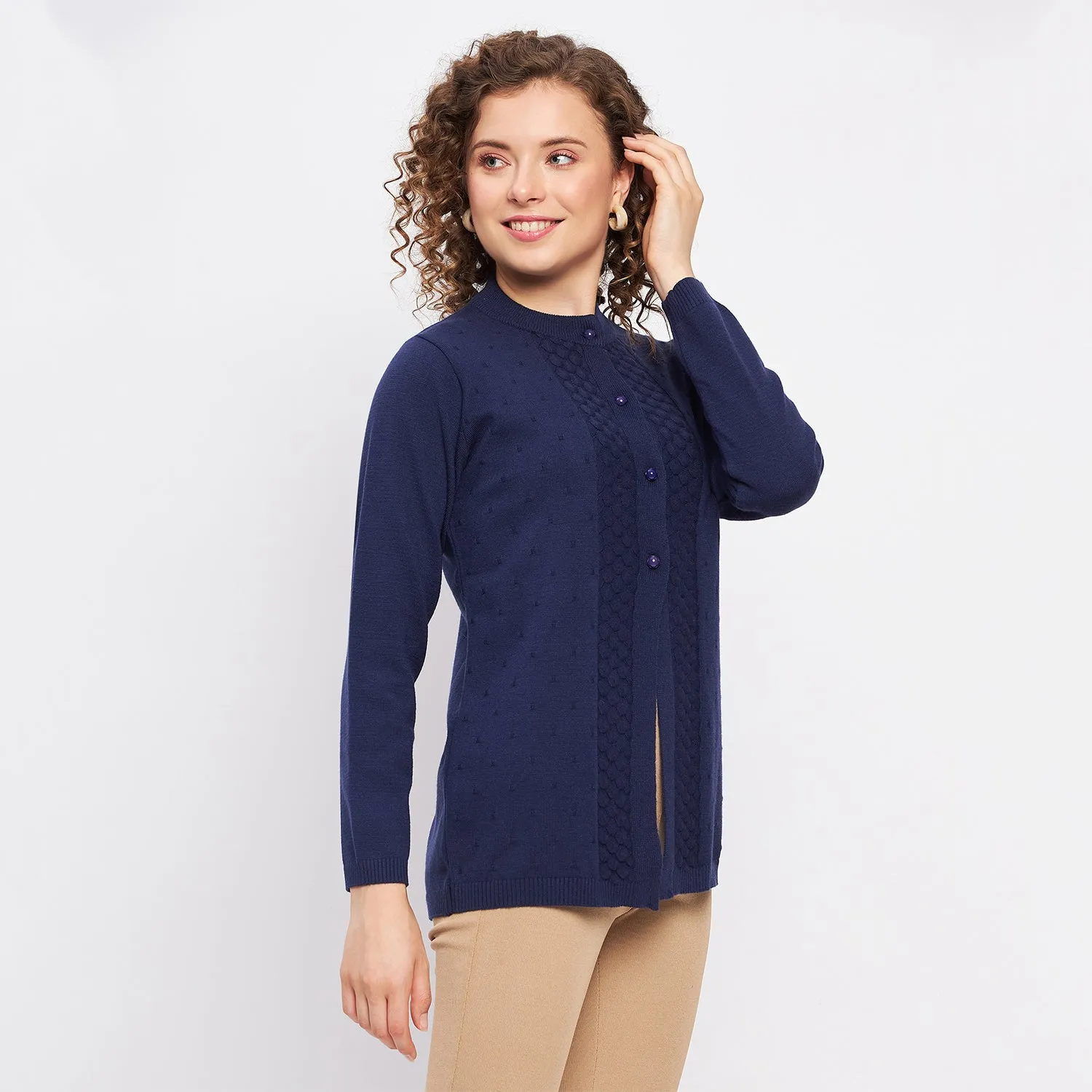 Duke Stardust Women Full Sleeve Self Design Cardigan (LQS9757)