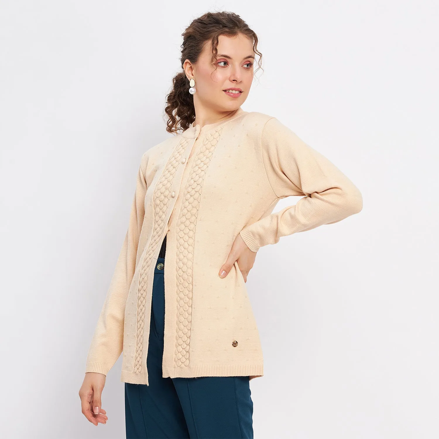 Duke Stardust Women Full Sleeve Self Design Cardigan (LQS9757)