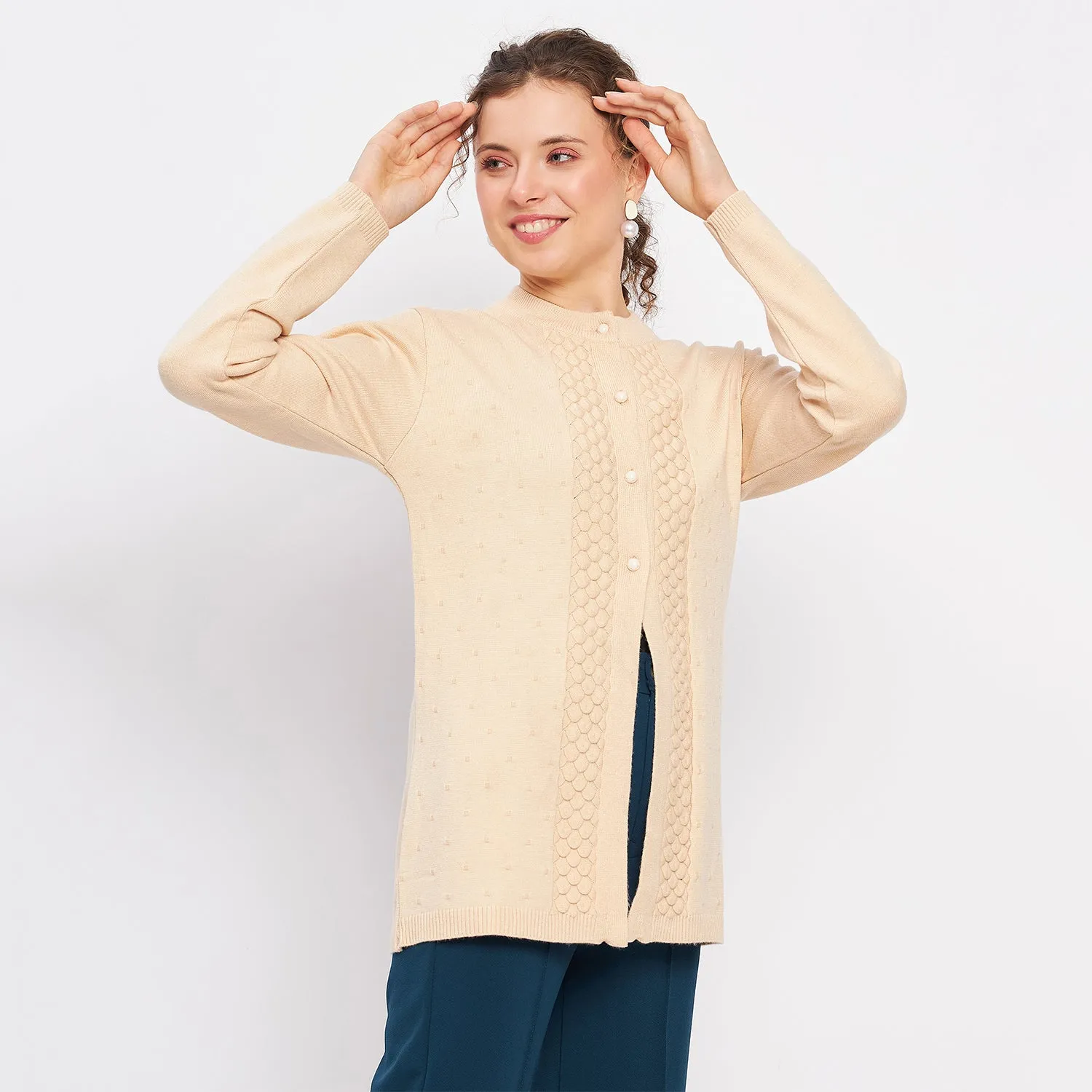 Duke Stardust Women Full Sleeve Self Design Cardigan (LQS9757)