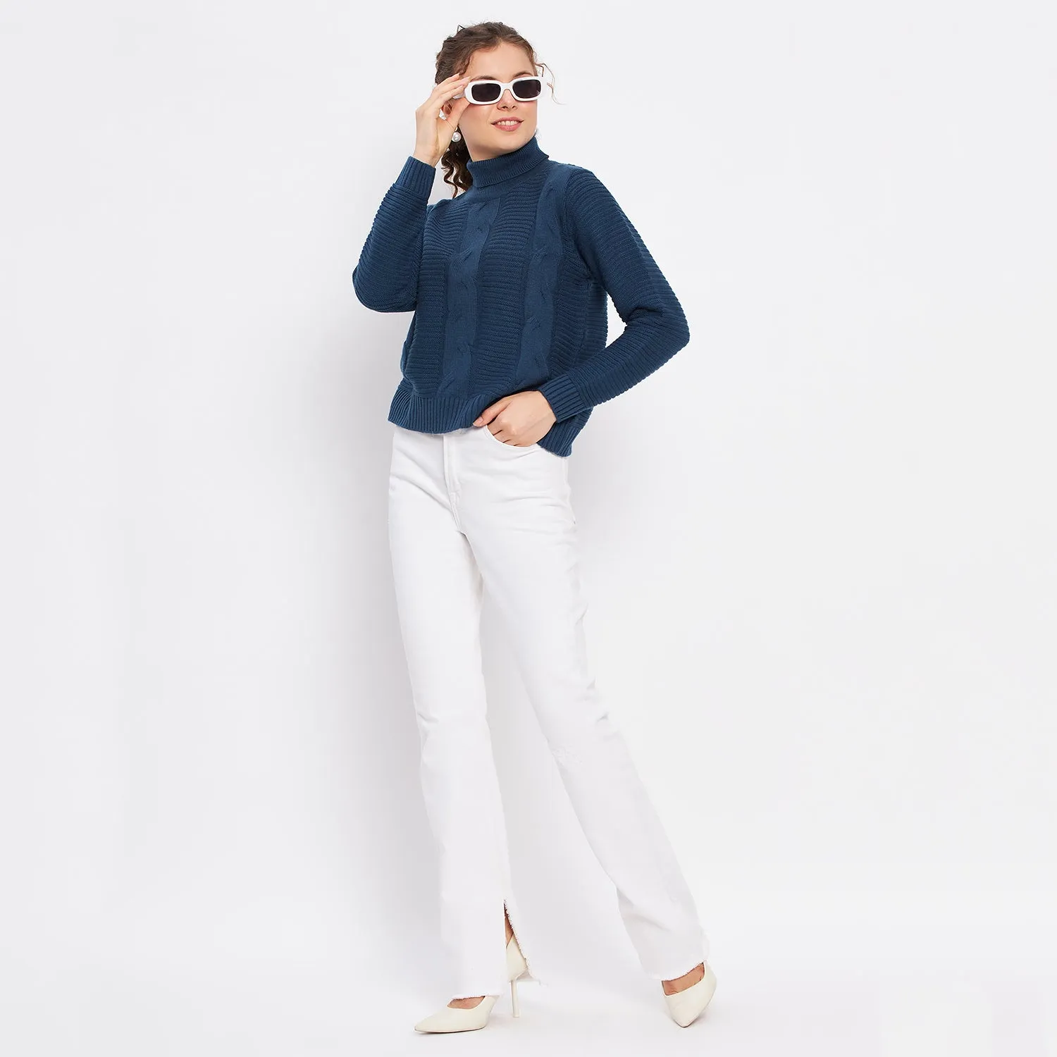 Duke Stardust Women Full Sleeve Self Design Crop Pullover (SDS1008)