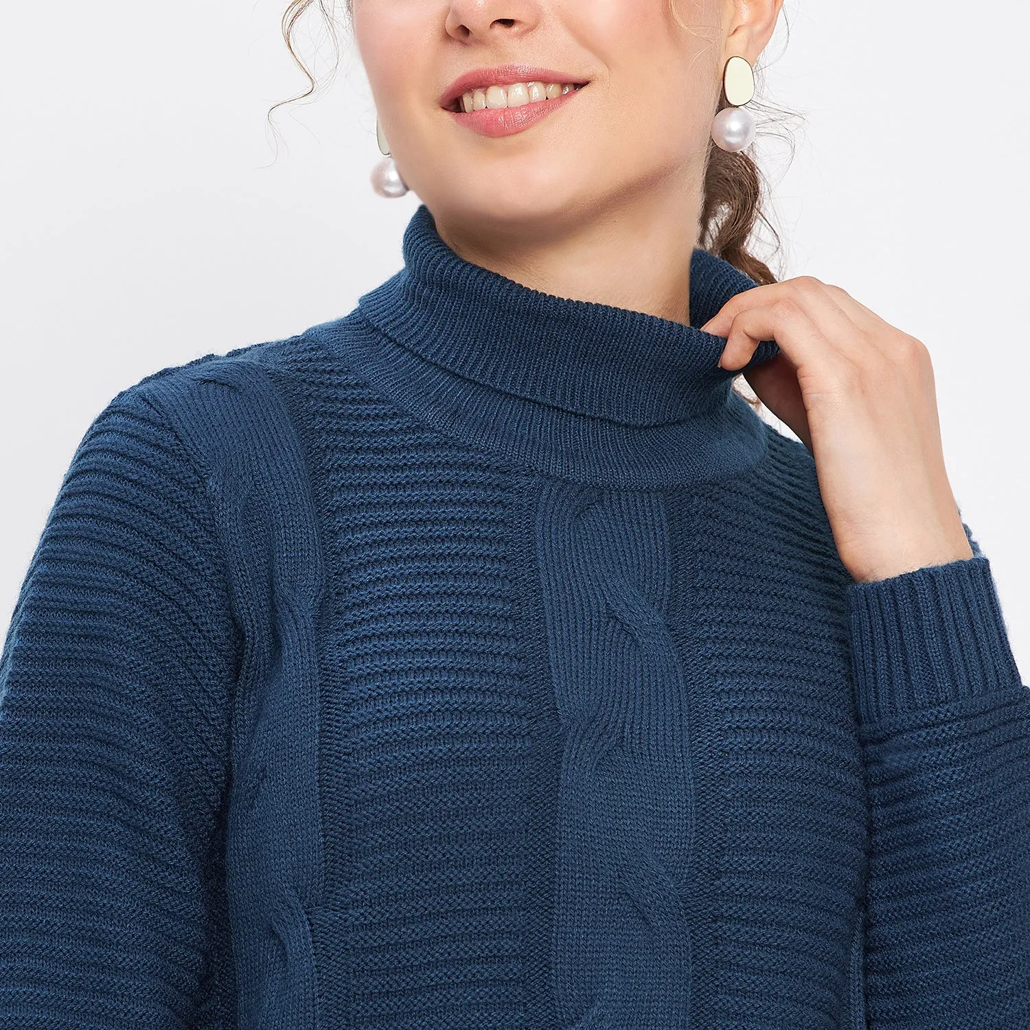 Duke Stardust Women Full Sleeve Self Design Crop Pullover (SDS1008)