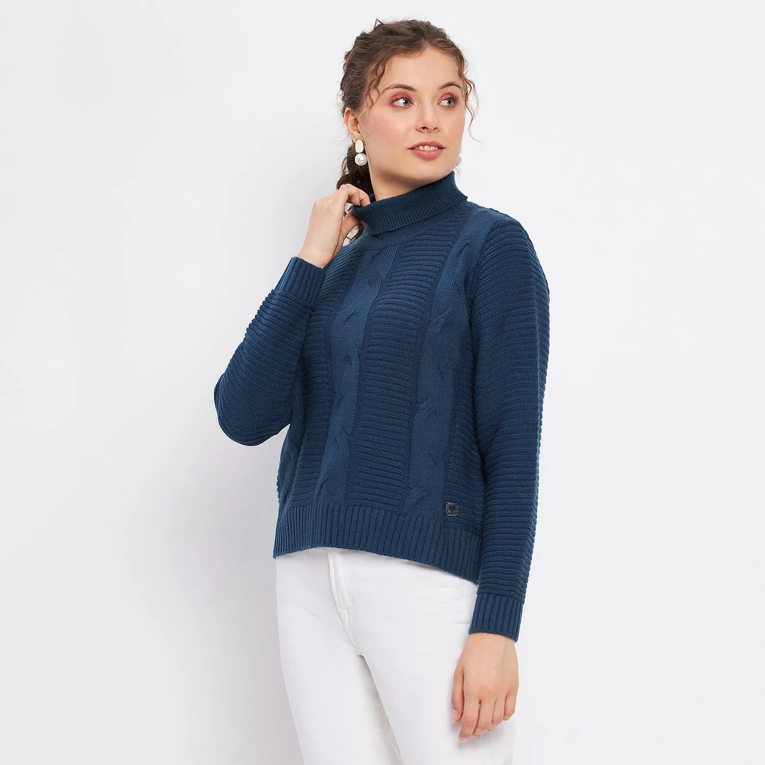 Duke Stardust Women Full Sleeve Self Design Crop Pullover (SDS1008)