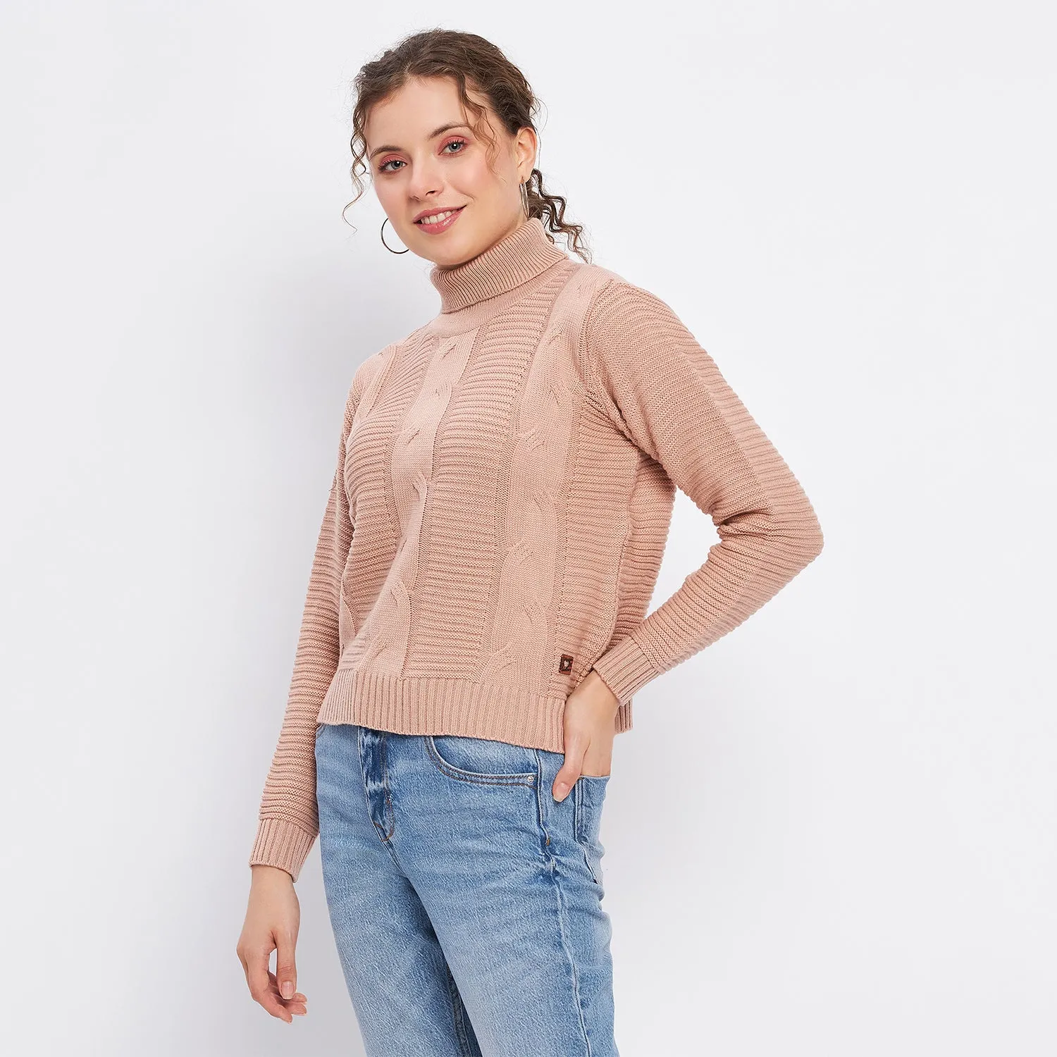 Duke Stardust Women Full Sleeve Self Design Crop Pullover (SDS1008)