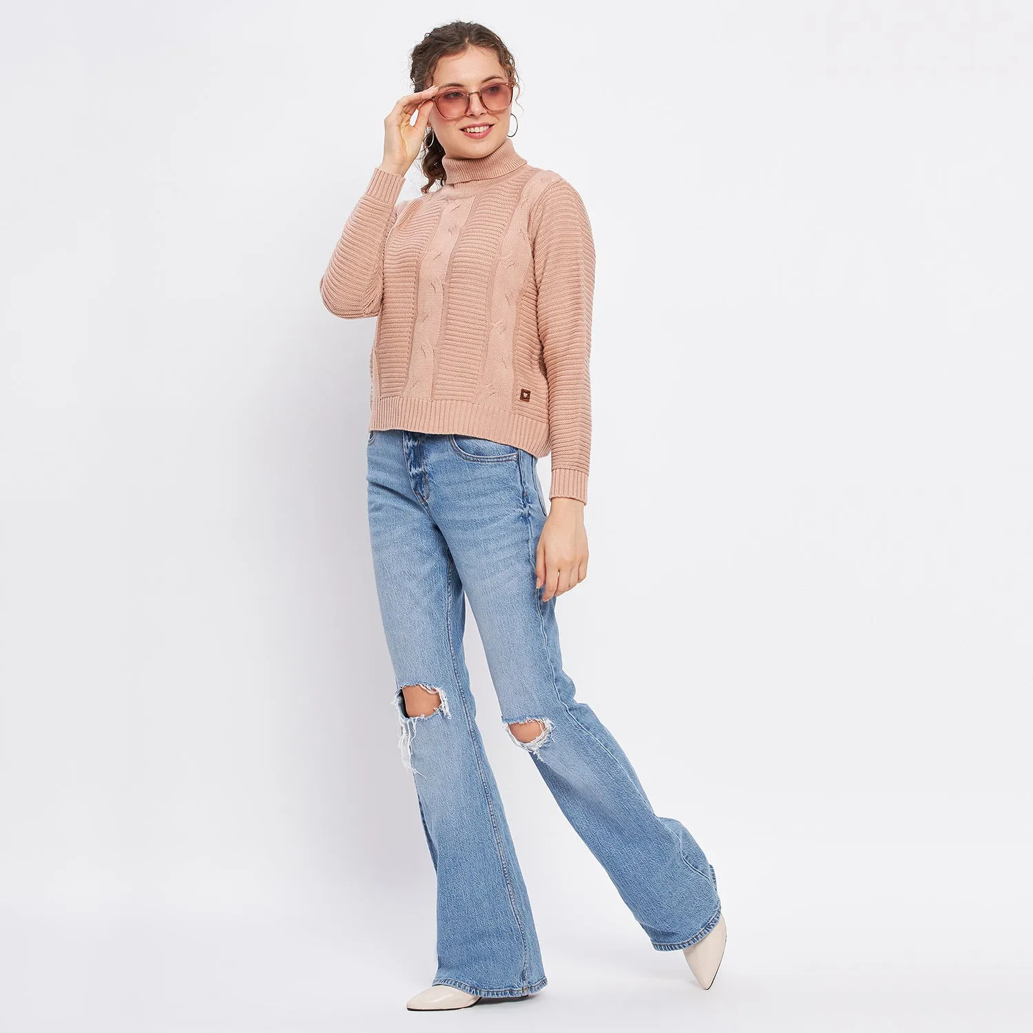 Duke Stardust Women Full Sleeve Self Design Crop Pullover (SDS1008)