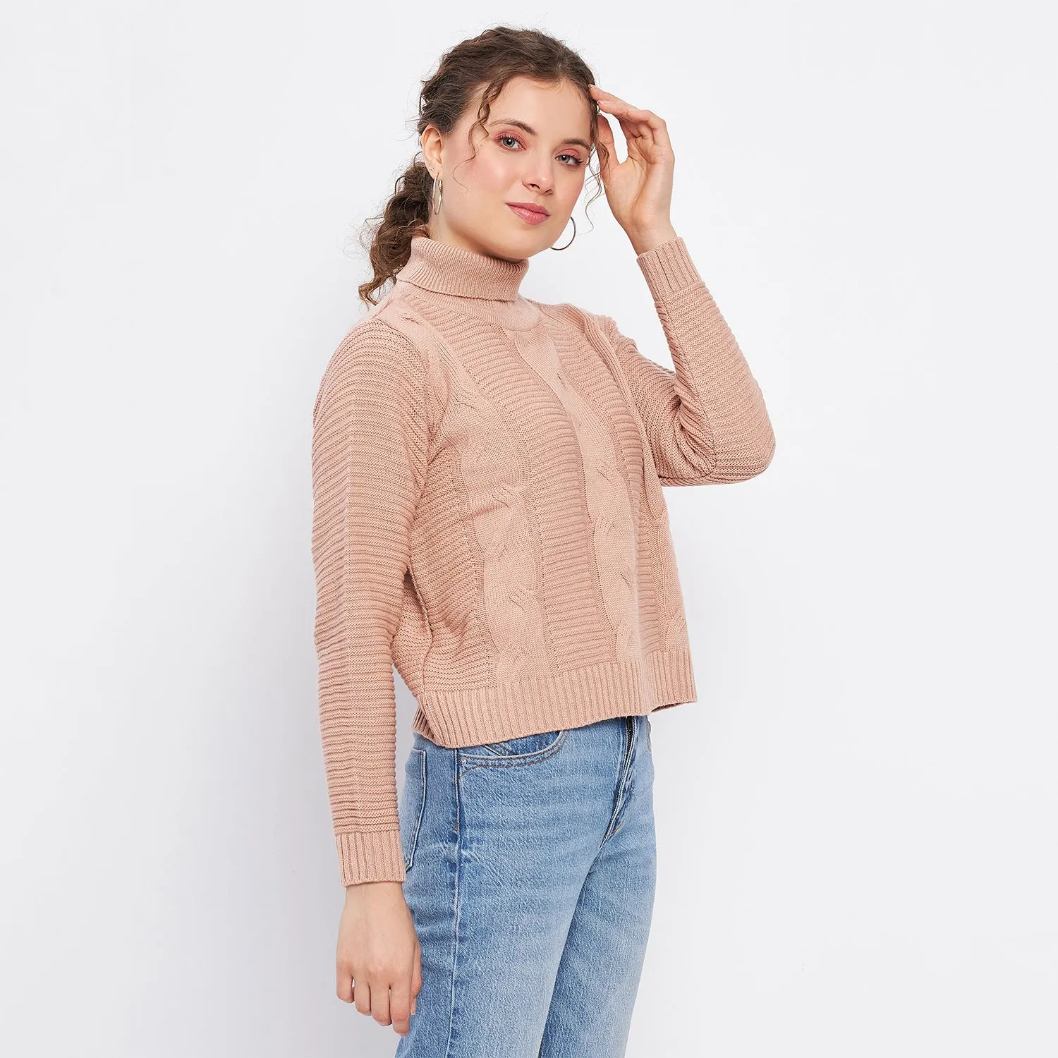Duke Stardust Women Full Sleeve Self Design Crop Pullover (SDS1008)
