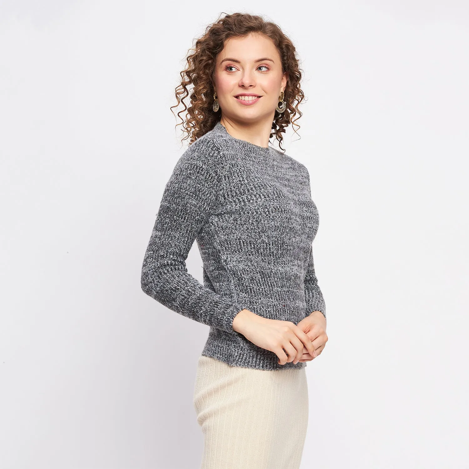 Duke Stardust Women Full Sleeve Self Design Sweater (LQS9772)