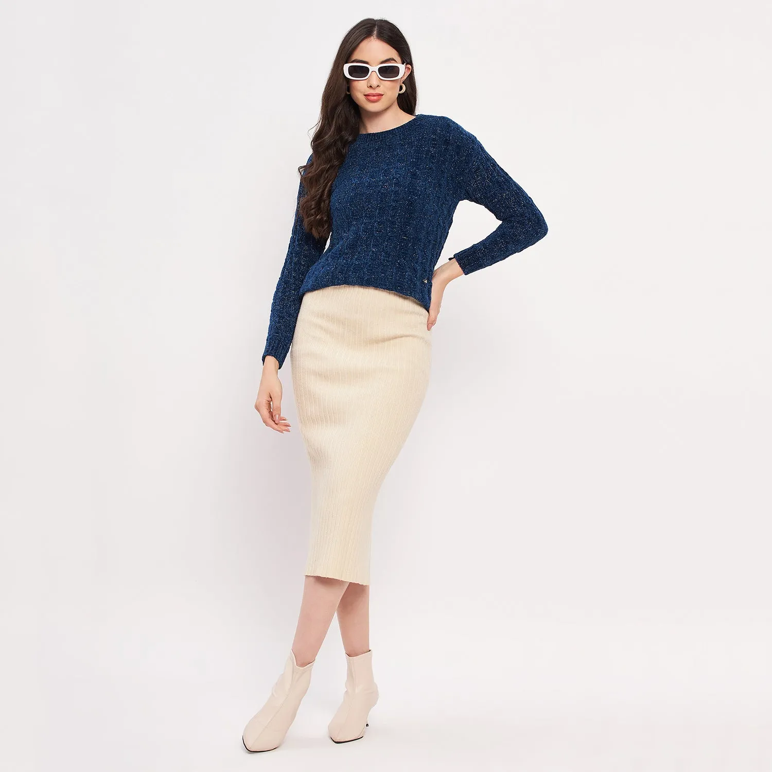 Duke Stardust Women Full Sleeve Self Design Sweater (LQS9777)