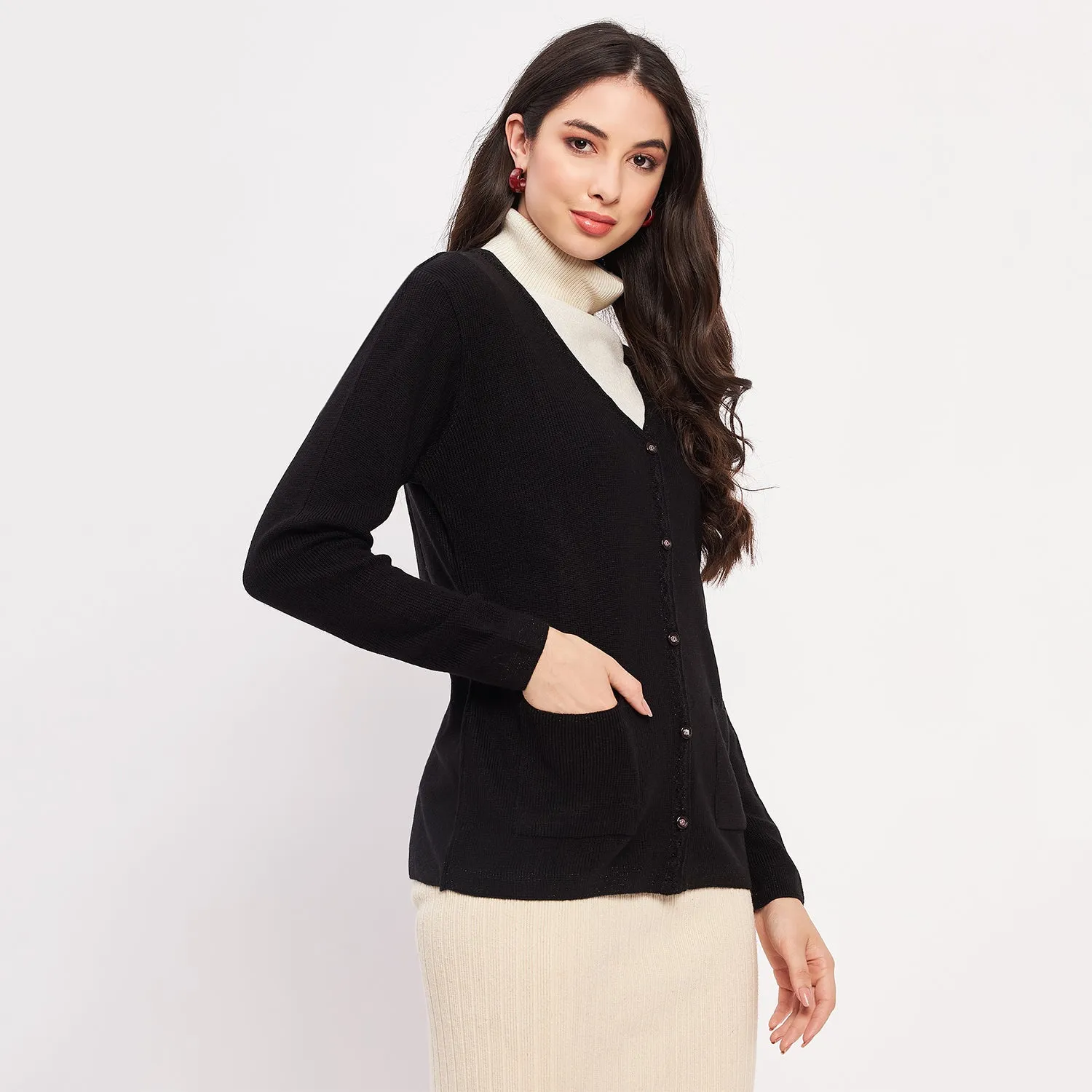 Duke Stardust Women Full Sleeve Solid Cardigan (LQS9612)