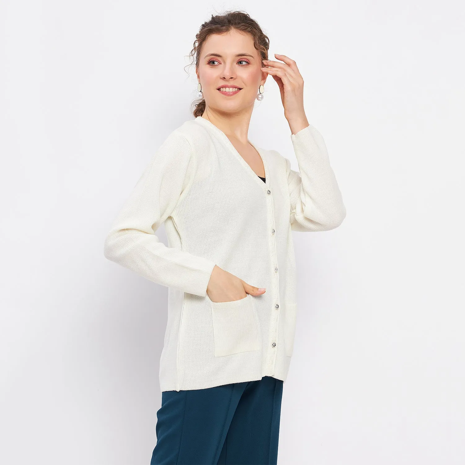 Duke Stardust Women Full Sleeve Solid Cardigan (LQS9612)