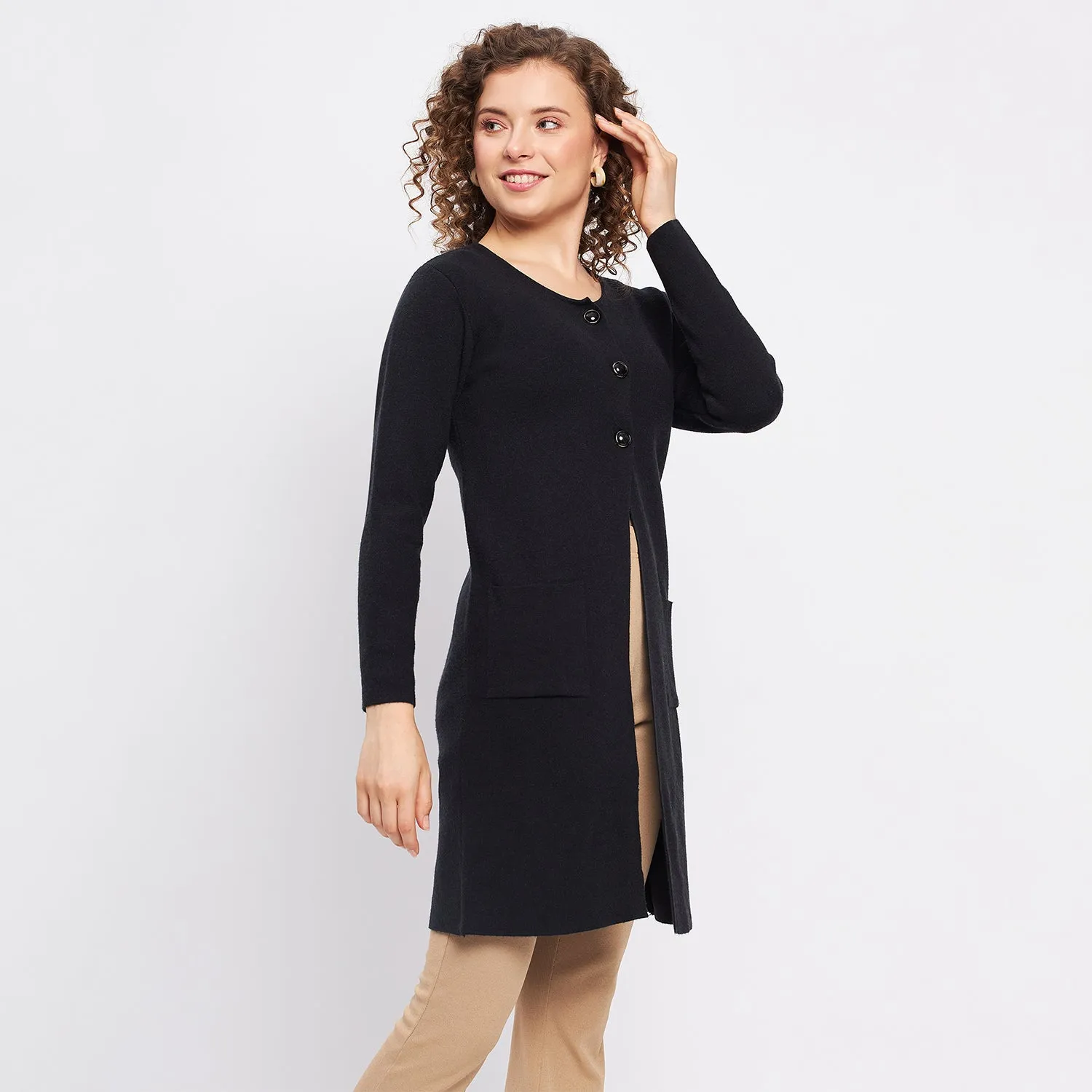 Duke Stardust Women Full Sleeve Solid Cardigan (LQS9759)