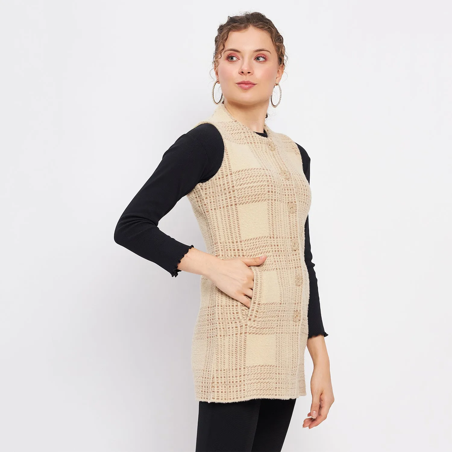Duke Stardust Women Sleeveless Self Design Cardigan (LQS9783)