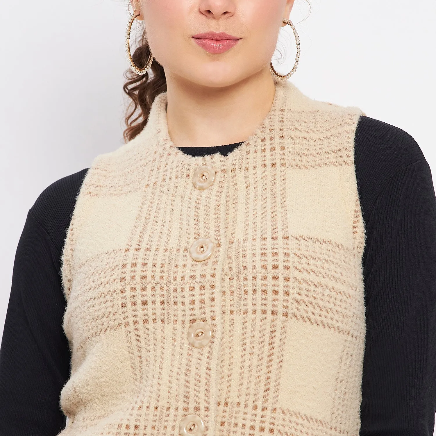 Duke Stardust Women Sleeveless Self Design Cardigan (LQS9783)