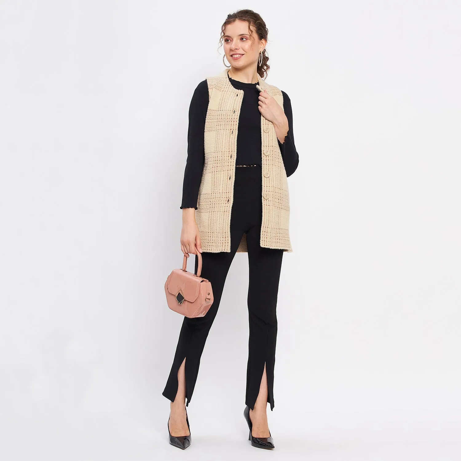 Duke Stardust Women Sleeveless Self Design Cardigan (LQS9783)