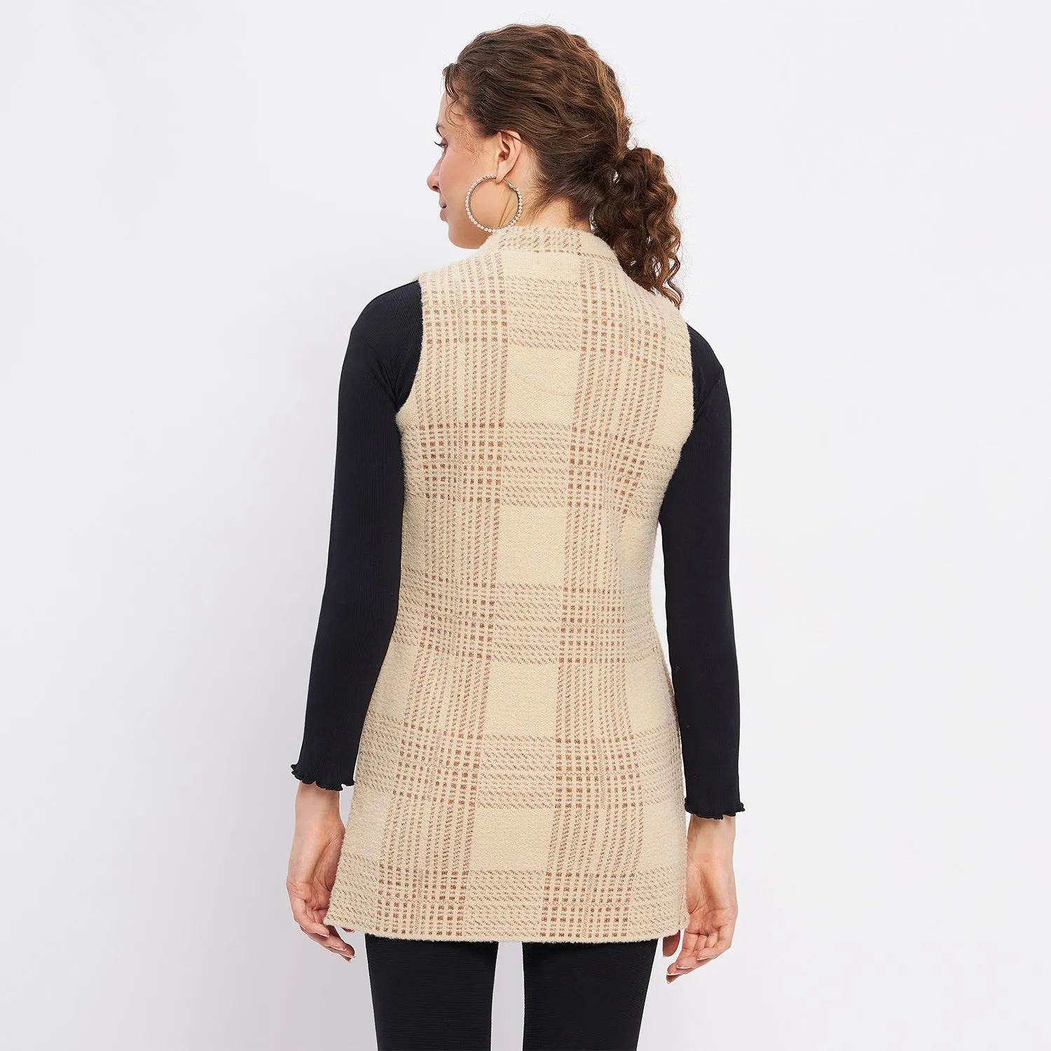 Duke Stardust Women Sleeveless Self Design Cardigan (LQS9783)