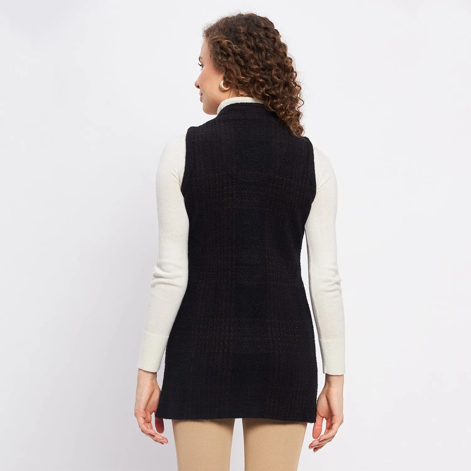 Duke Stardust Women Sleeveless Self Design Cardigan (LQS9783)