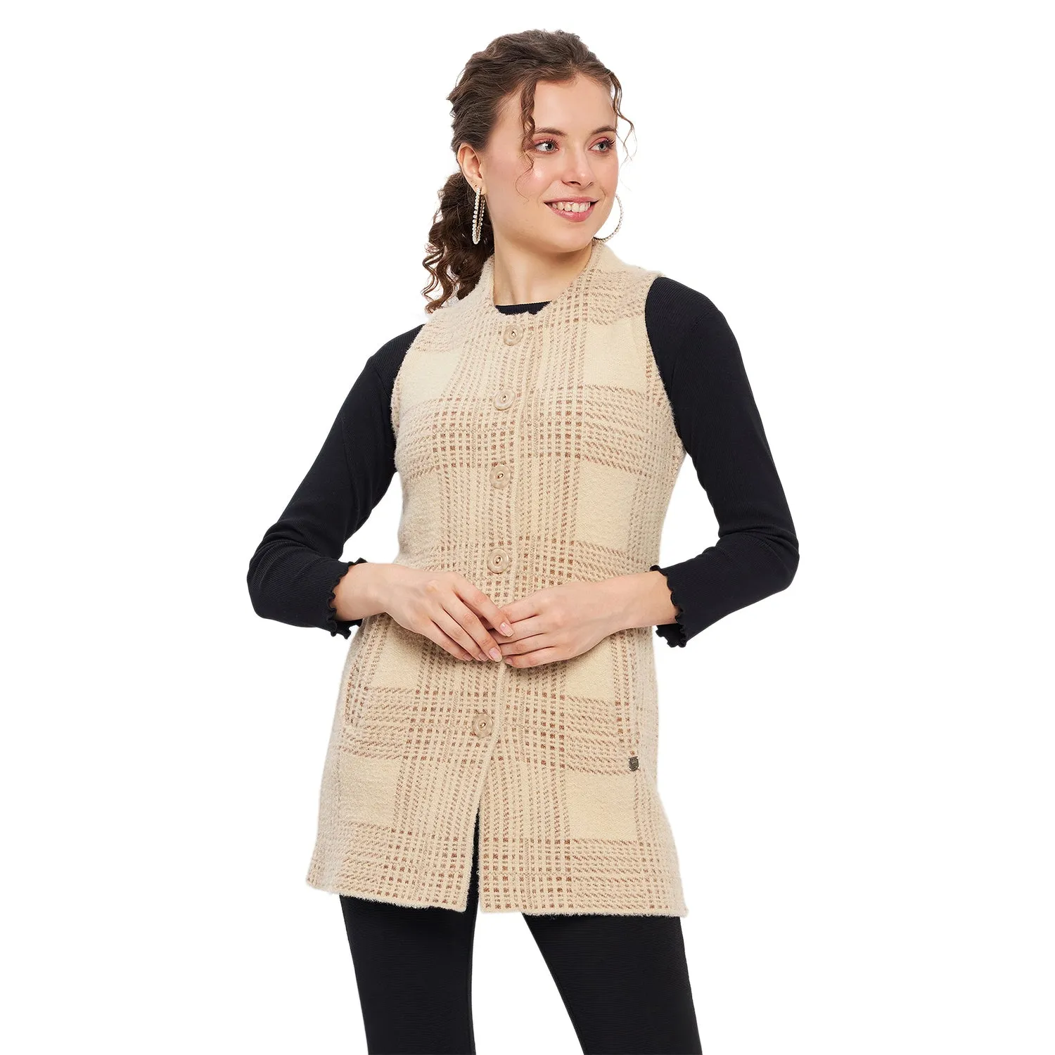 Duke Stardust Women Sleeveless Self Design Cardigan (LQS9783)