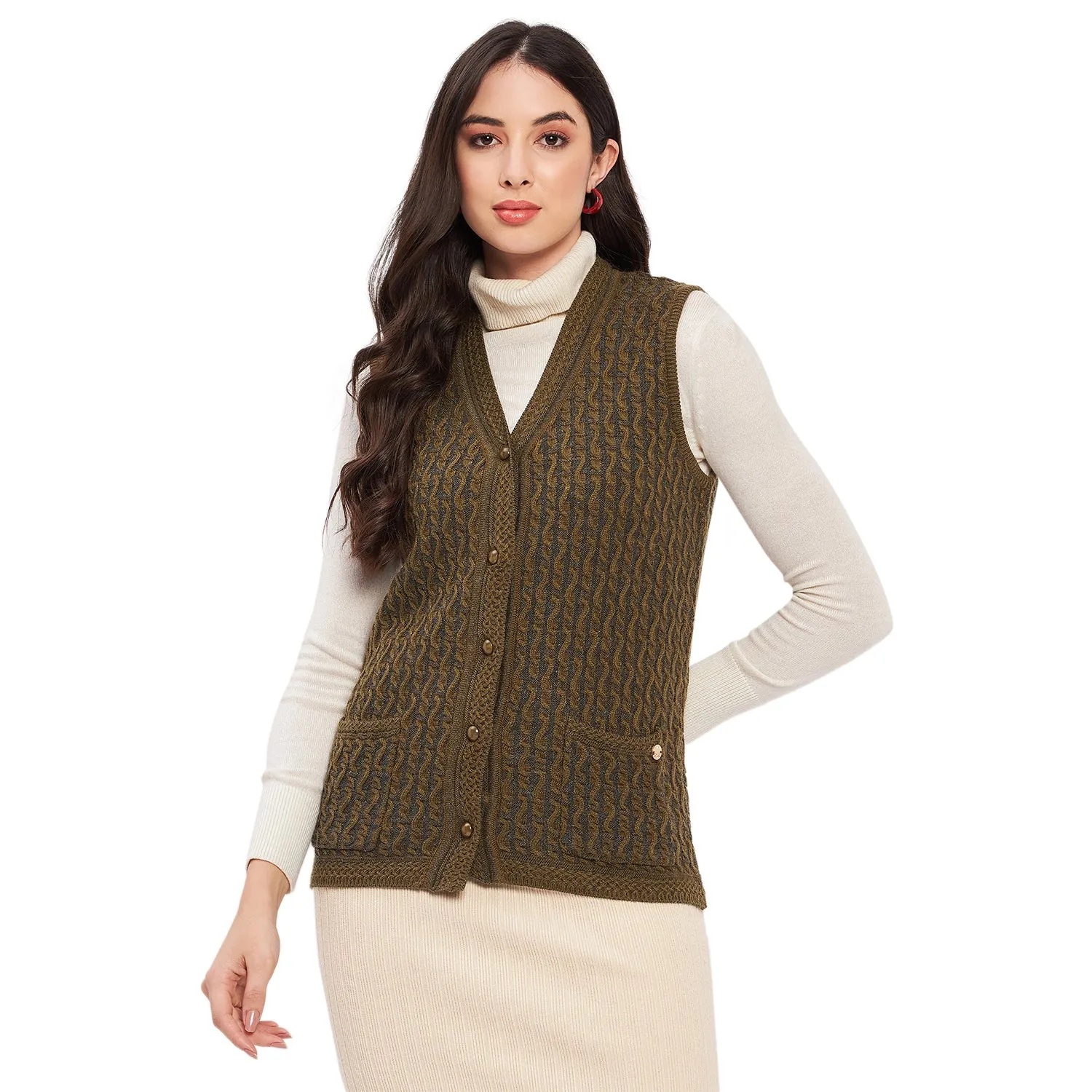 Duke Stardust Women Sleeveless Self Design Cardigan (LQS9785)