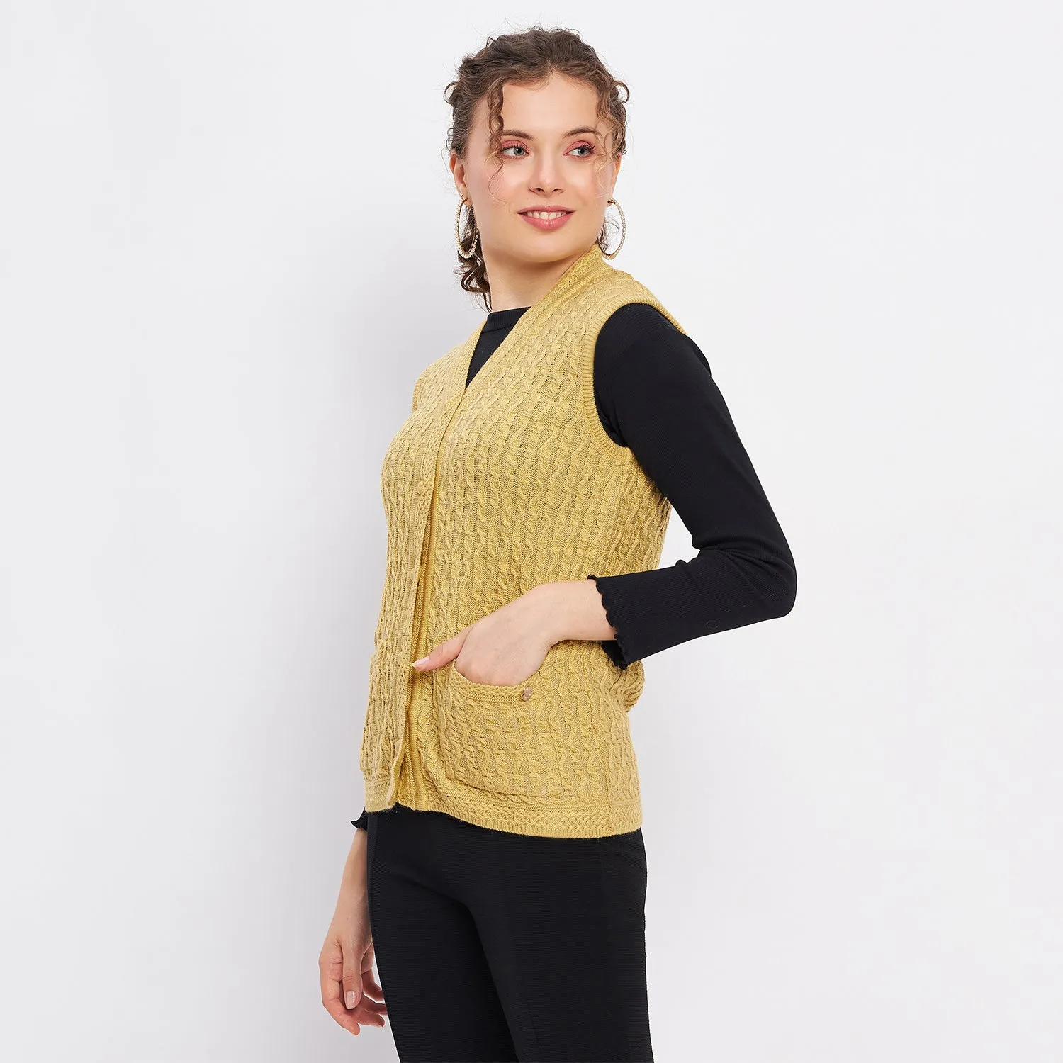 Duke Stardust Women Sleeveless Self Design Cardigan (LQS9785)