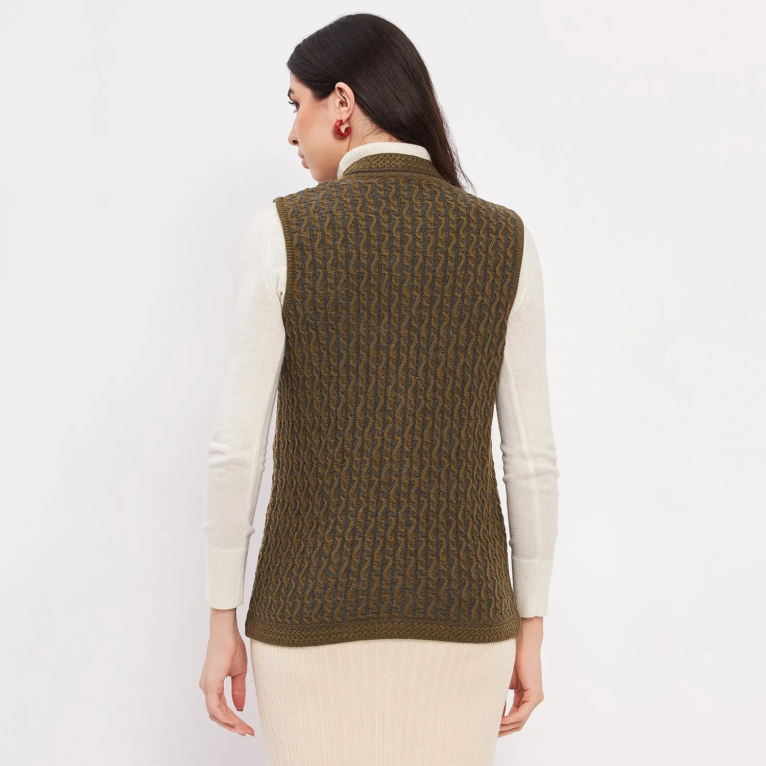 Duke Stardust Women Sleeveless Self Design Cardigan (LQS9785)