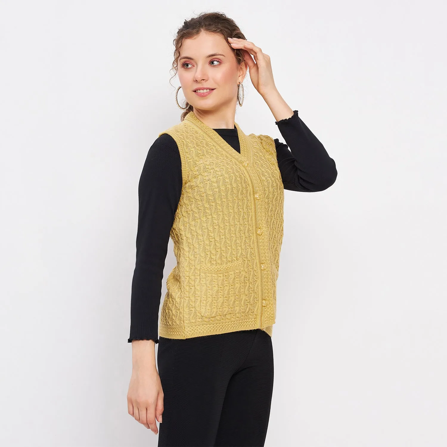 Duke Stardust Women Sleeveless Self Design Cardigan (LQS9785)