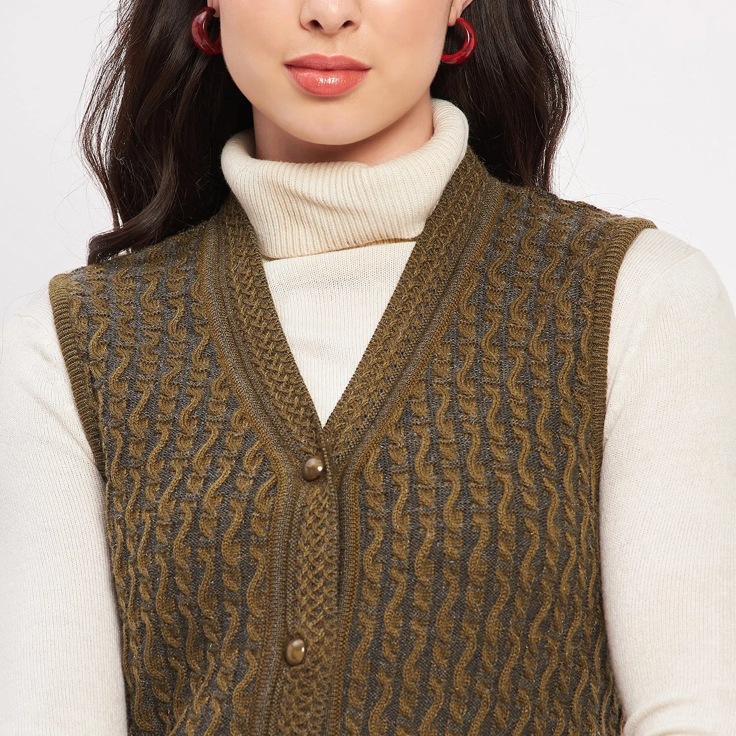 Duke Stardust Women Sleeveless Self Design Cardigan (LQS9785)