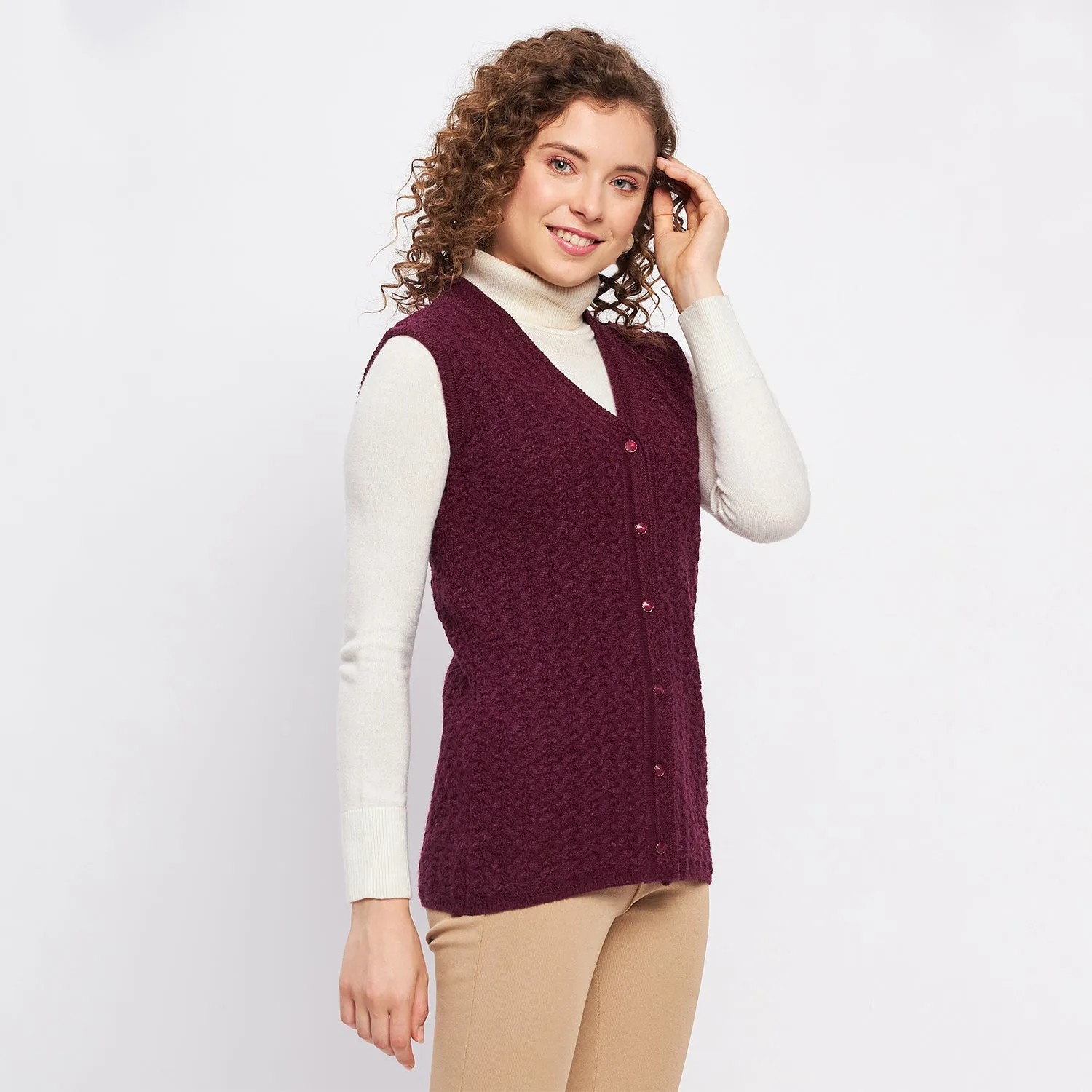 Duke Stardust Women Sleeveless Self Design Cardigan (LQS9788)