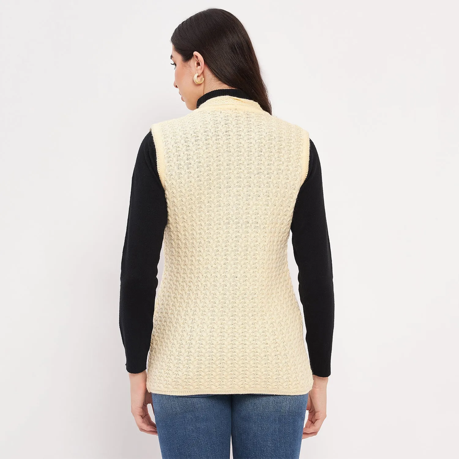 Duke Stardust Women Sleeveless Self Design Cardigan (LQS9788)