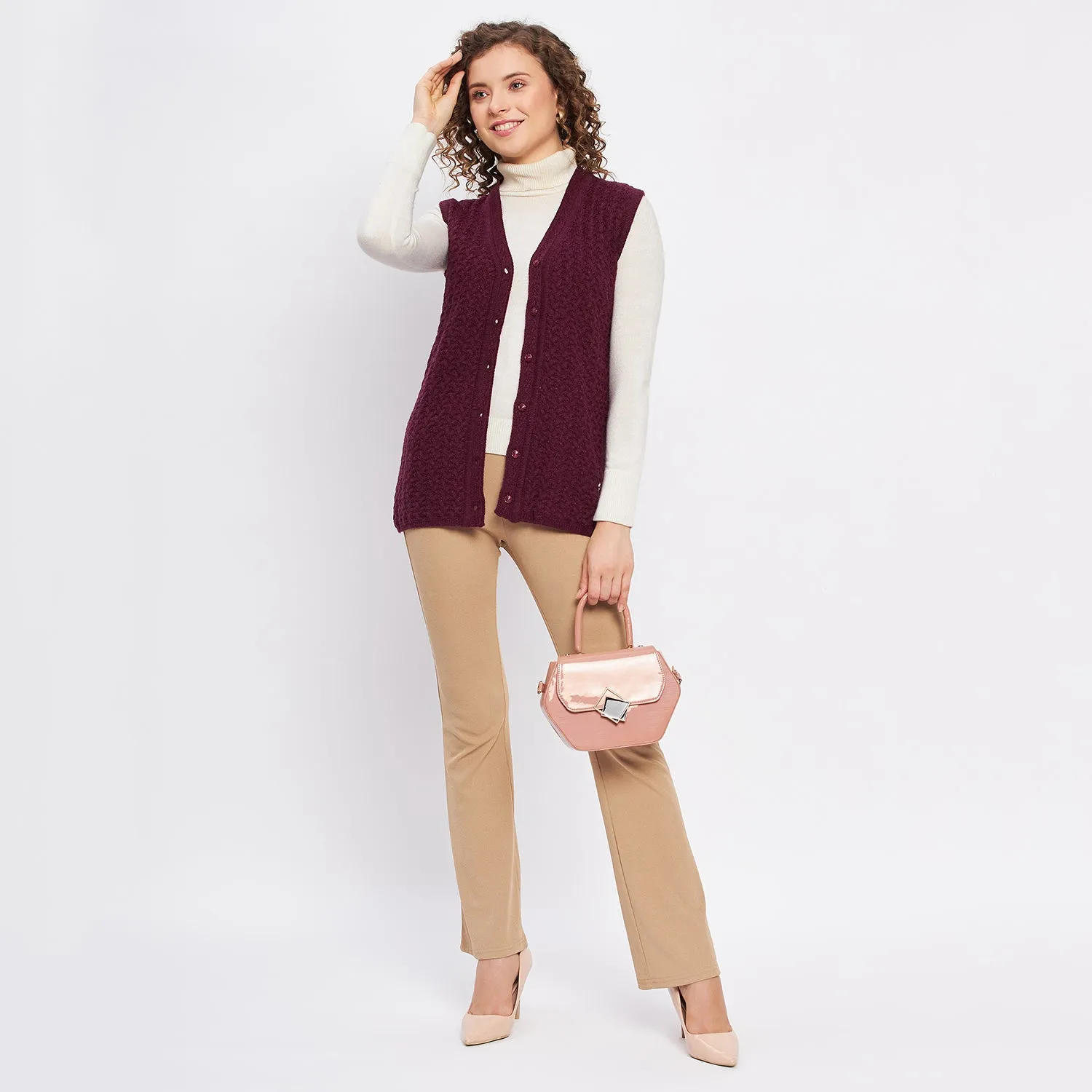 Duke Stardust Women Sleeveless Self Design Cardigan (LQS9788)