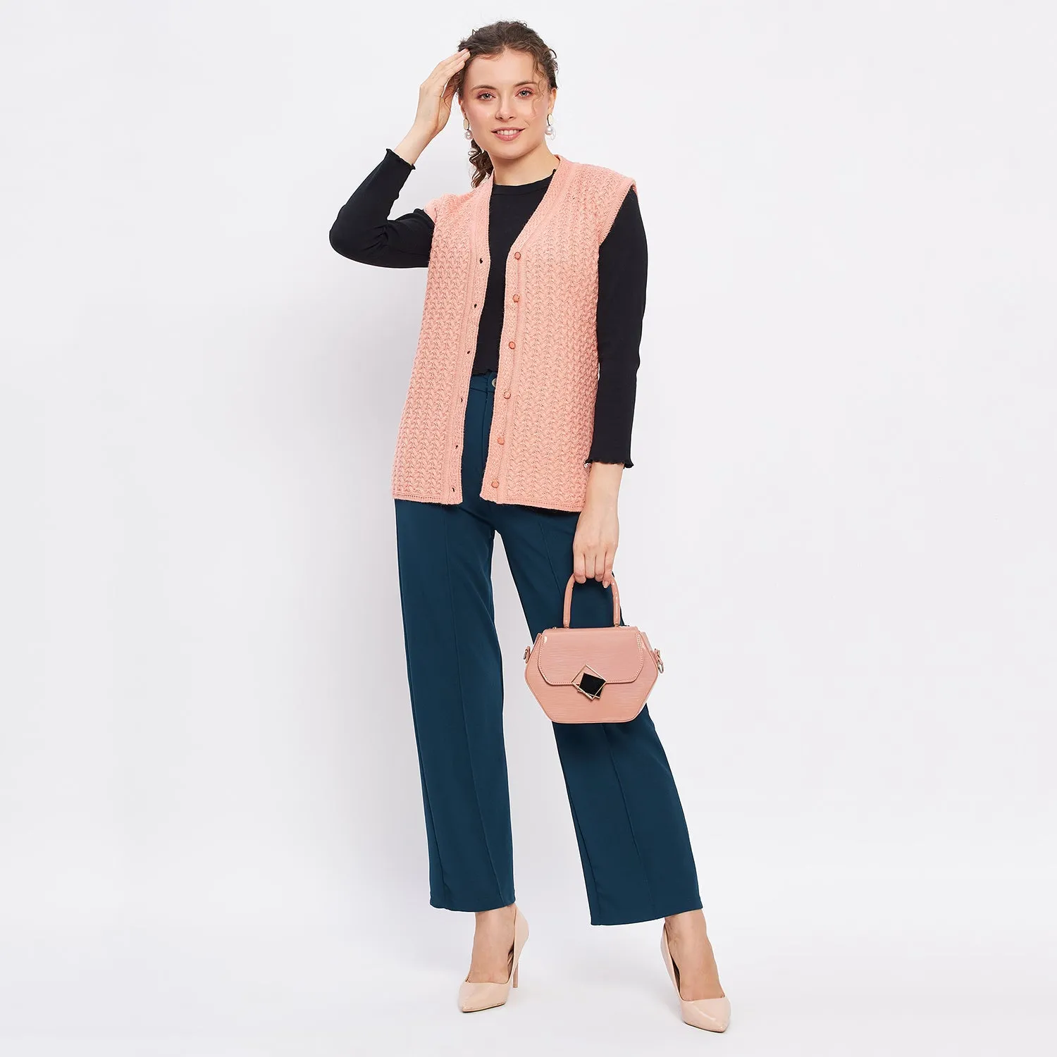 Duke Stardust Women Sleeveless Self Design Cardigan (LQS9788)