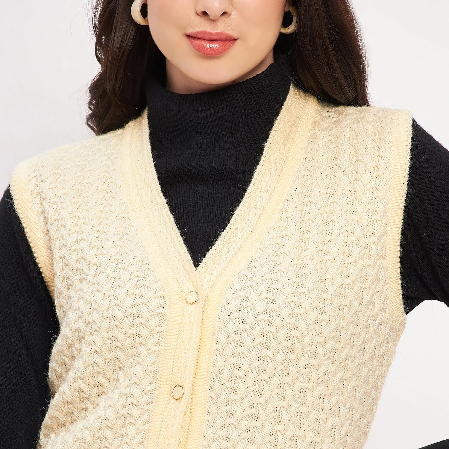 Duke Stardust Women Sleeveless Self Design Cardigan (LQS9788)